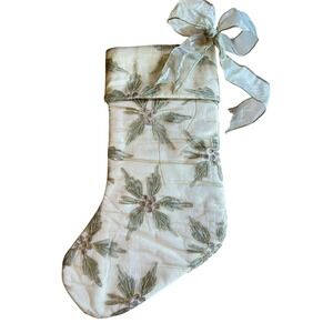 Vintage Jabara Christmas Stocking Gold Holly Leaf And Berries